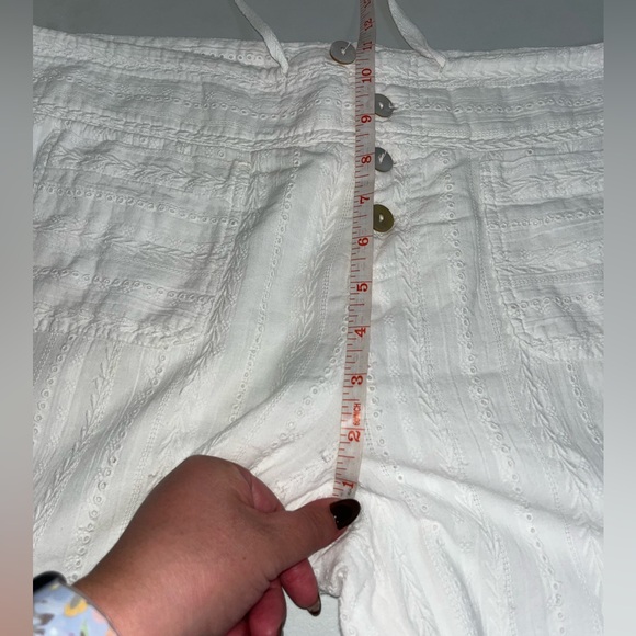 Sundance White Eyelet Boho Coastal Lined Drawstring Button Fly Pants -Size M - Picture 7 of 9